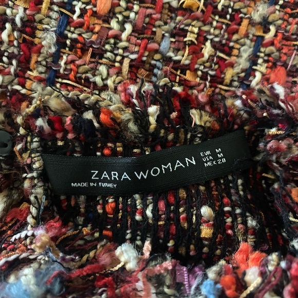 Zara Multicolor Tweed Short Sleeve Top with Blue Ruffle Accent Size Medium - Picture 7 of 8